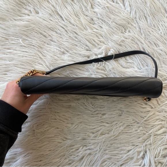 Tory Burch Black Lambskin Leather Convertible Kira Chevron Clutch Logo Bag EUC - Picture 9 of 12